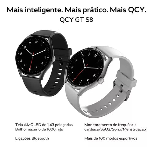 Relógio Smartwatch Qcy Gt S8 Tela Amoled Bluetooth Ipx8 Cor Cinza