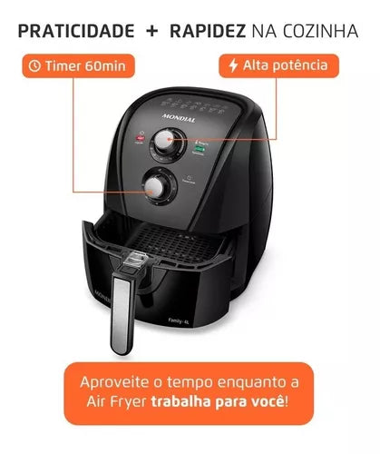 Fritadeira Air Fryer Mondial AFN-40-BFT 4L 1500W Preta